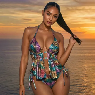 Women Fashion Sexy Animal Textured Printed Bikini Swimsuit