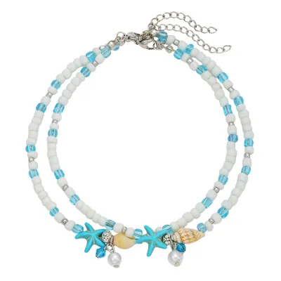 Beach Shell Starfish Irregular White Gravel Beaded Anklet