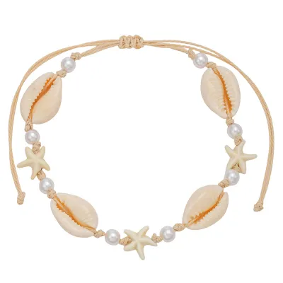 Beach Shell Starfish Irregular White Gravel Beaded Anklet
