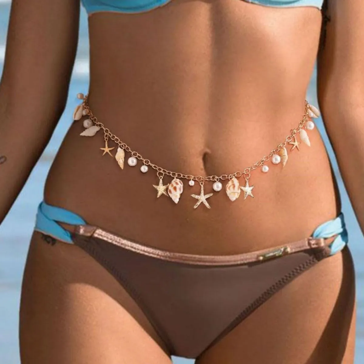 Summer Beach Starfish Shell Waist Chain Metal Body Jewelry