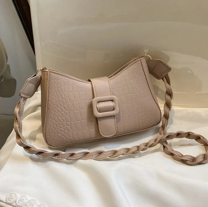 Women Fashion Casual Solid Color Stone Grain Small Square Shoulder Bag Flap PU