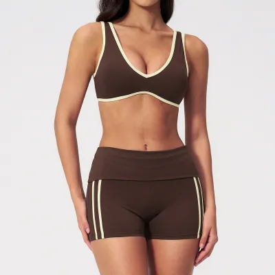 Women Yoga Fashion High Waist Tight Fitness Shorts Sports Two-Piece Set