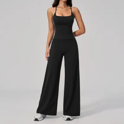 Women Yoga Fashion Contrast Stitching Top And Pants Sports Fitness Two-Piece Set