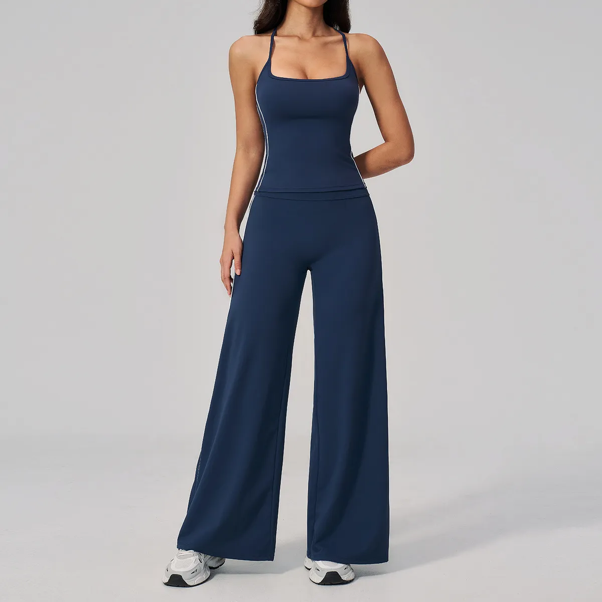 Women Yoga Fashion Contrast Stitching Top And Pants Sports Fitness Two-Piece Set