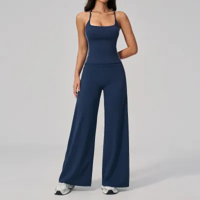 Women Yoga Fashion Contrast Stitching Top And Pants Sports Fitness Two-Piece Set