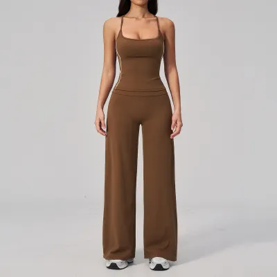 Women Yoga Fashion Contrast Stitching Top And Pants Sports Fitness Two-Piece Set