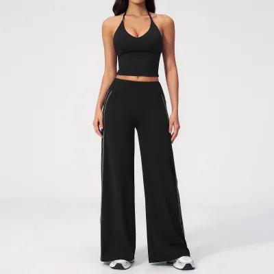 Yoga Women'S Fashion Neck Top And Sweatpants Two-Piece Set