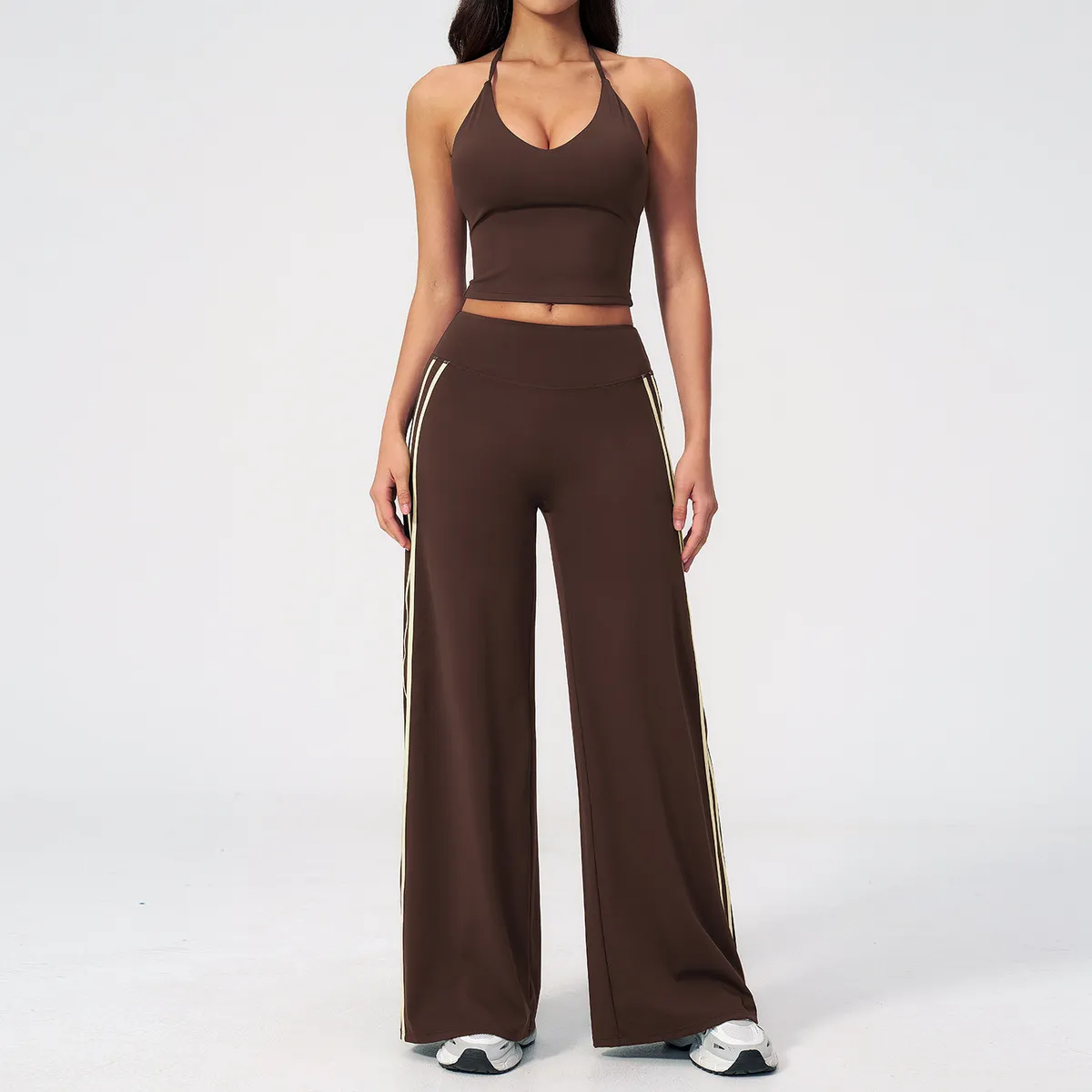 Yoga Women'S Fashion Neck Top And Sweatpants Two-Piece Set