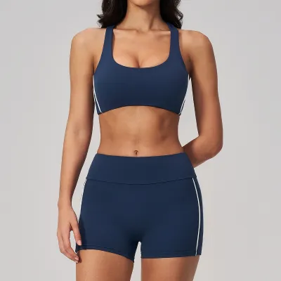 Women Yoga Fashion Quick-Dry Sports Shorts Two-Piece Set