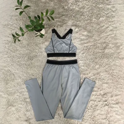Women Fashion Casual Color Block Sleeveless Bra High Waist Pants Yoga Sports Two-Piece Set