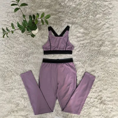 Women Fashion Casual Color Block Sleeveless Bra High Waist Pants Yoga Sports Two-Piece Set