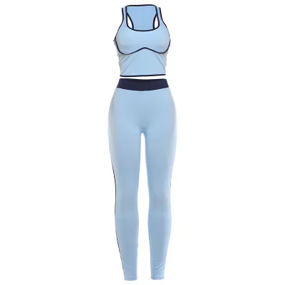 Women Fashion Sexy Spring Contrast Color Tank Top High Waist Tight Pants Two-Piece Set