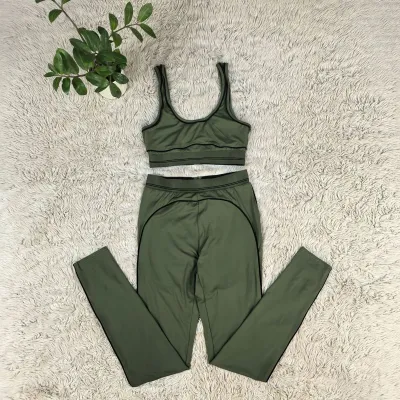 Women Fashion Casual Contrast Color Sleeveless Bra High Waist Pants Sports Yoga Two-Piece Set