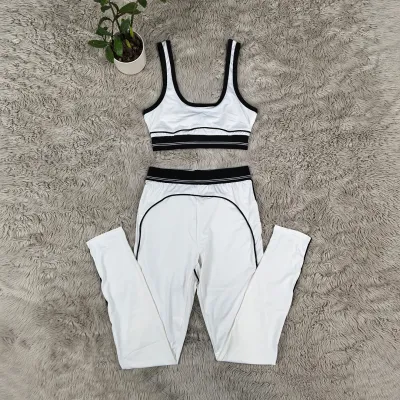 Women Fashion Casual Contrast Color Sleeveless Bra High Waist Pants Sports Yoga Two-Piece Set
