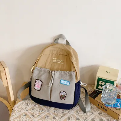 Women Fashion Cute Contrast Color Stitching Nylon Backpack