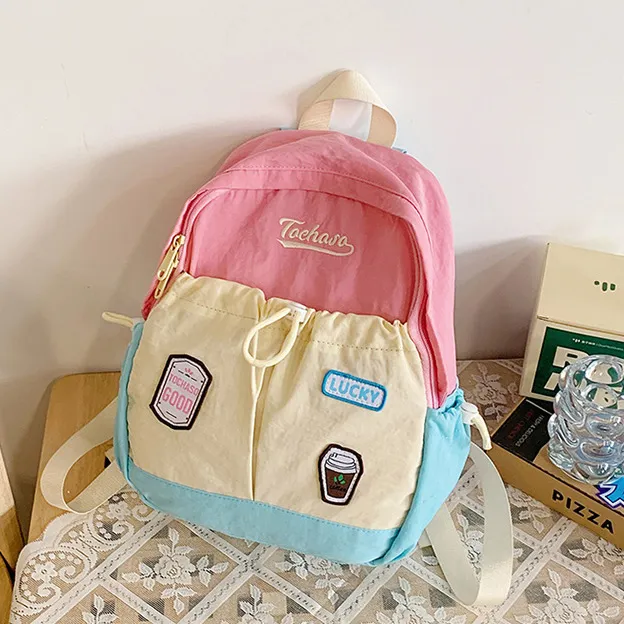 Women Fashion Cute Contrast Color Stitching Nylon Backpack