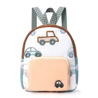 Kids Boys Girls Fashion Cute Cartoon Car Embroidered Backpack Unisex Polyester