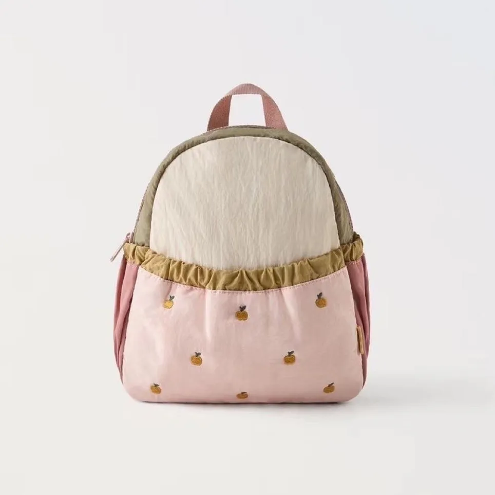 Fashion Cute Color-Matching Apple Embroidery Backpack for Kids Unisex Oxford Cloth