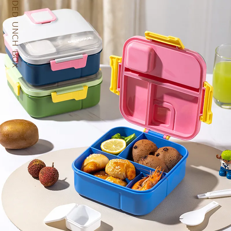 Large-Capacity Compartment Square PP Lunch Box with Cutlery Dip Box
