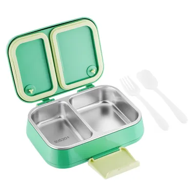 304 Stainless Steel Insulated Lunch Box with 3 Compartments, Nordic Style Square Meal Prep Container for Adults, Home Kitchen Solid Color