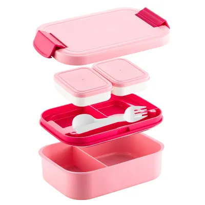 Office Worker Household Student Fresh-Keeping Lunch Box Microwave Safe Solid Color Double Layer Rectangular