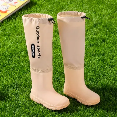 Kids Boys Girls Outdoor Non-Slip Waterproof PVC Mid-Calf Rain Boots Solid Color Thickened