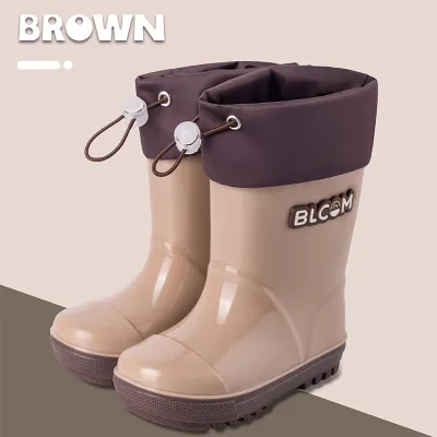 Kids Boys and Girls Elastomy Waterproof PVC Rain Boots Mid-Calf Thickened