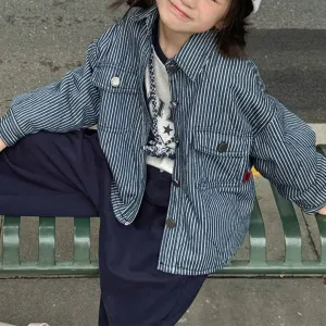 Kids Spring Cotton-Padded Denim Jacket Unisex Boys Girls Thickened Single-Breasted