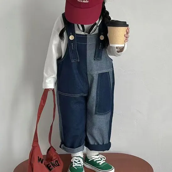 Kids Boys And Girls Fashion Casual Loose Denim Jumpsuits with Suspenders