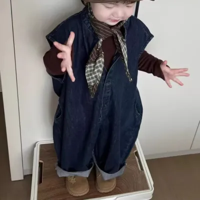 Kids Boys Fashion Casual Spring Denim Jumpsuits Two-Piece Long Sleeve