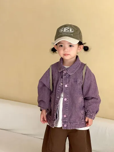 Kids Boys Girls Fashion Casual Spring Denim Jacket Long Sleeve Solid Color Single-Breasted Cotton