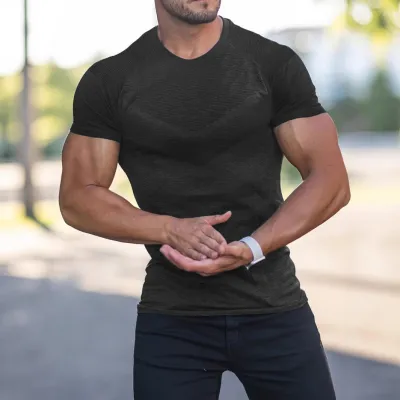 Men's Fashion Casual Summer Solid Color Stretch Short-Sleeve T-Shirt