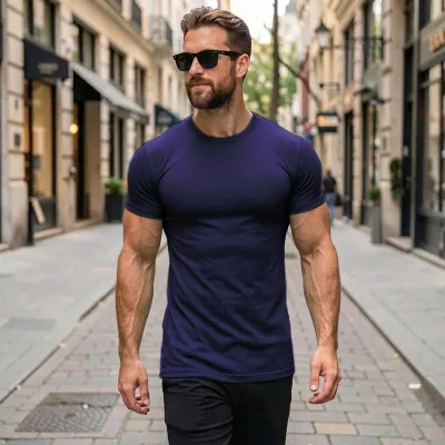 MenS Fashion Casual Simple Summer Solid Color Round Neck Short-Sleeve T-Shirt