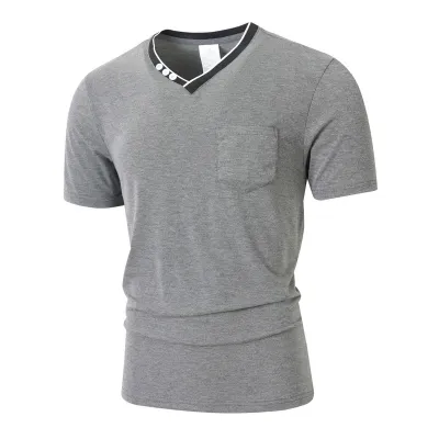 Men's Fashion Summer Cotton Linen V-Neck Short-Sleeve T-Shirt