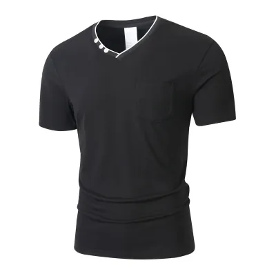 Men's Fashion Summer Cotton Linen V-Neck Short-Sleeve T-Shirt