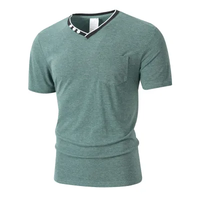 Men's Fashion Summer Cotton Linen V-Neck Short-Sleeve T-Shirt