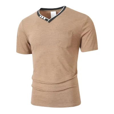 Men's Fashion Summer Cotton Linen V-Neck Short-Sleeve T-Shirt