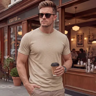MenS Fashion Casual Summer Solid Color Cotton Linen Round Neck Short-Sleeve T-Shirt