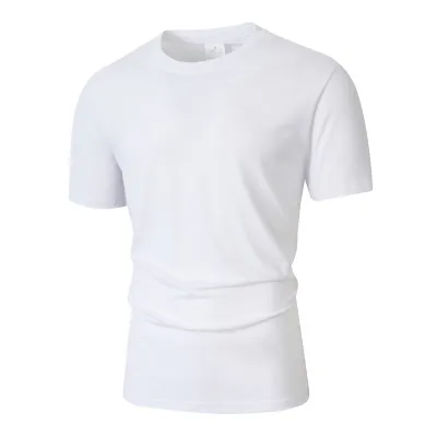 Men's Fashion Summer Solid Cotton Linen Round Neck Short Sleeve T-Shirt