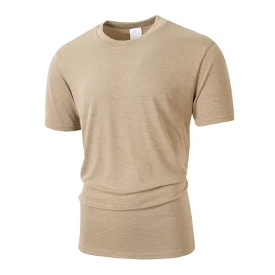 Men's Fashion Summer Solid Cotton Linen Round Neck Short Sleeve T-Shirt