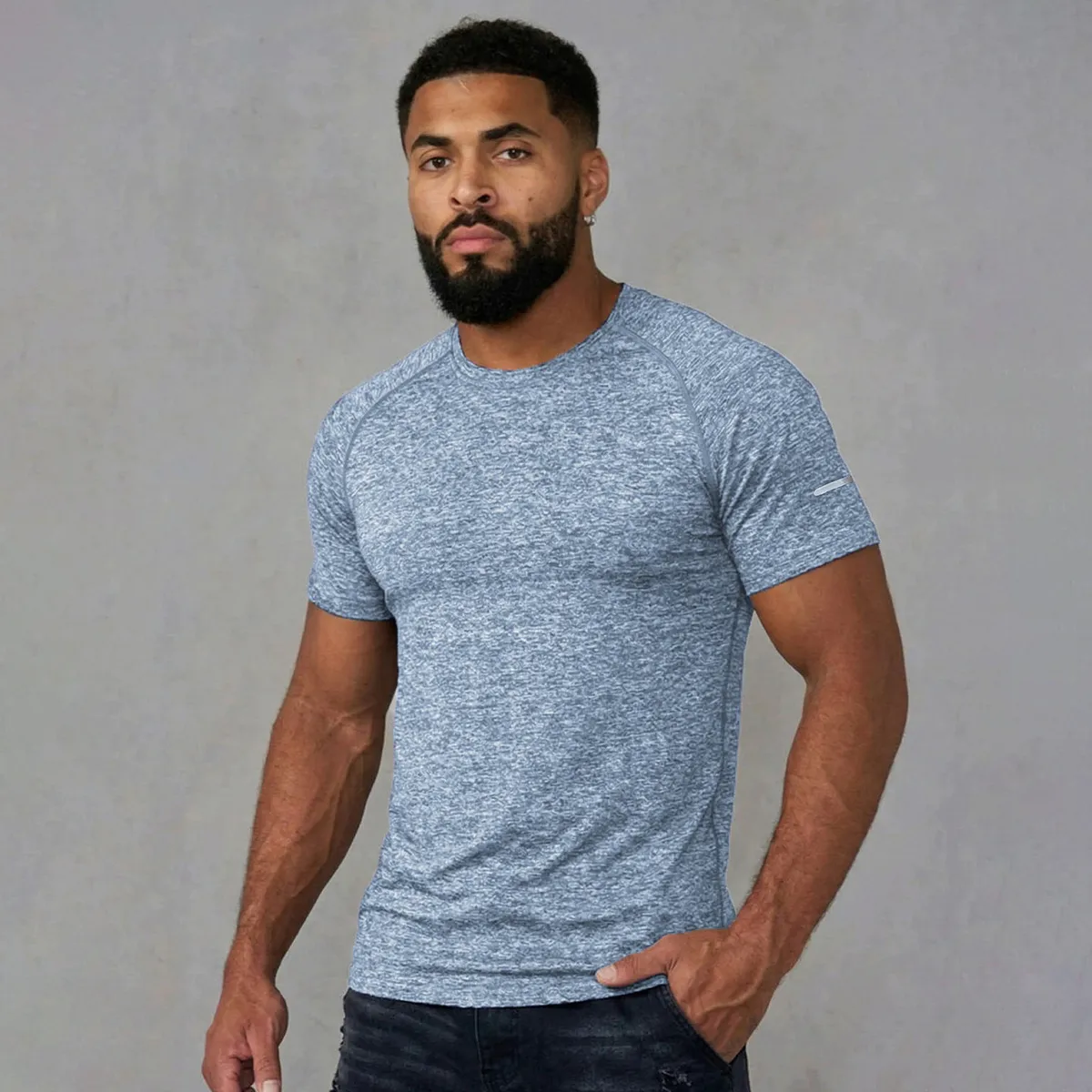 Men Fashion Casual Solid Color Round-Neck Short-Sleeve T-Shirt