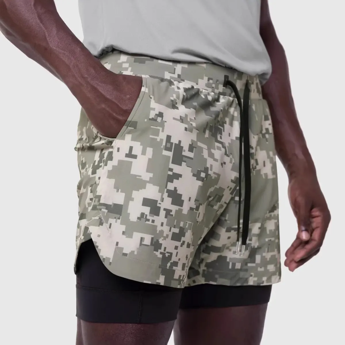 Men's Fashion Casual Double-Layer Printed Shorts with Milk Silk