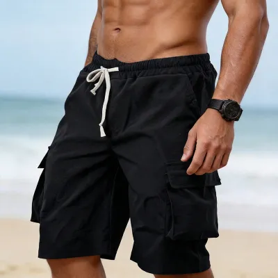 Men Fashion Casual Summer Solid Color Multi-Pocket Shorts