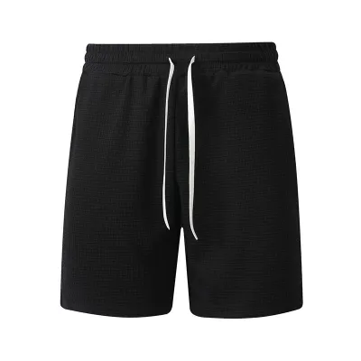 Men's Fashion Casual Summer Solid Color Waffle Drawstring Pocket Shorts