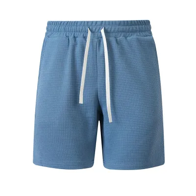 Men's Fashion Casual Summer Solid Color Waffle Drawstring Pocket Shorts
