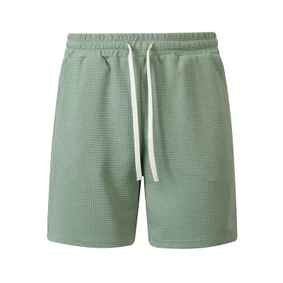 Men's Fashion Casual Summer Solid Color Waffle Drawstring Pocket Shorts