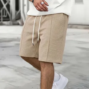 Men's Casual Summer Drawstring Shorts Solid Color Loose Straight-Leg