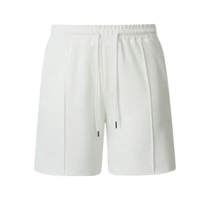 Men's Casual Summer Drawstring Shorts Solid Color Loose Straight-Leg
