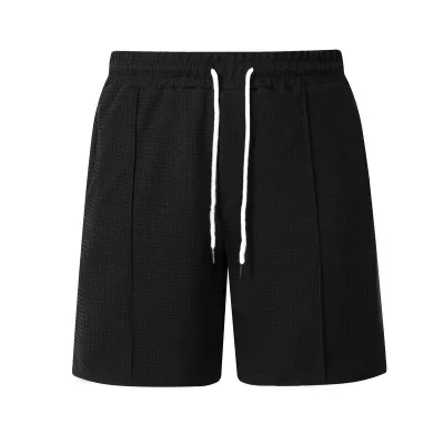 Men's Casual Summer Drawstring Shorts Solid Color Loose Straight-Leg