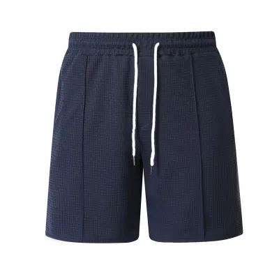 Men's Casual Summer Drawstring Shorts Solid Color Loose Straight-Leg